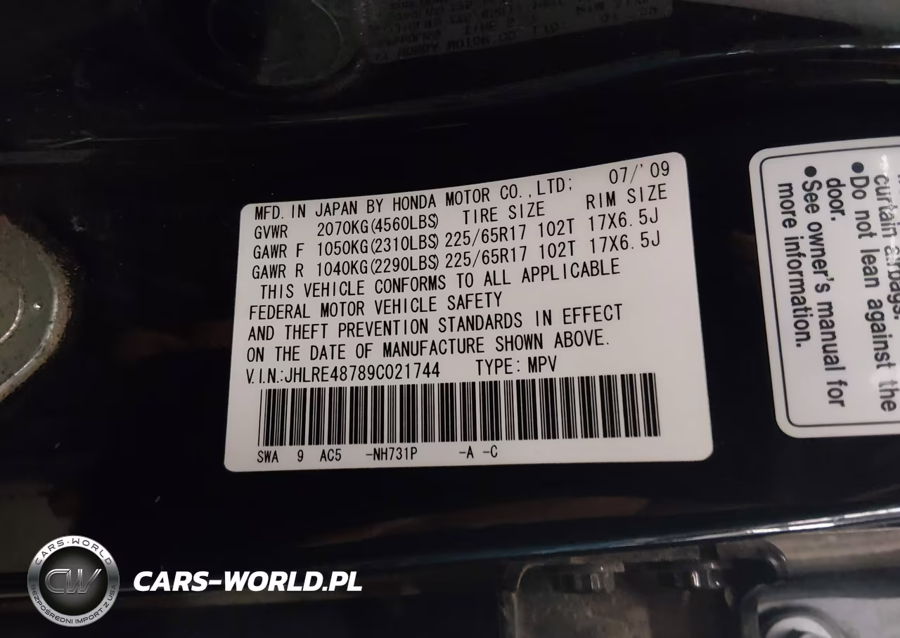 2009 Honda Cr-V Ex-L VIN:JHLRE48789C021744 - 9