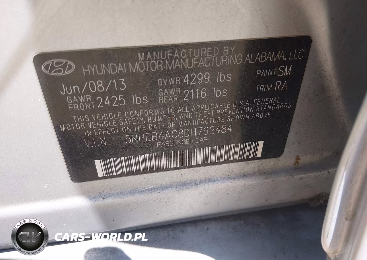 2013 Hyundai Sonata Gls VIN:5NPEB4AC8DH762484 - 7