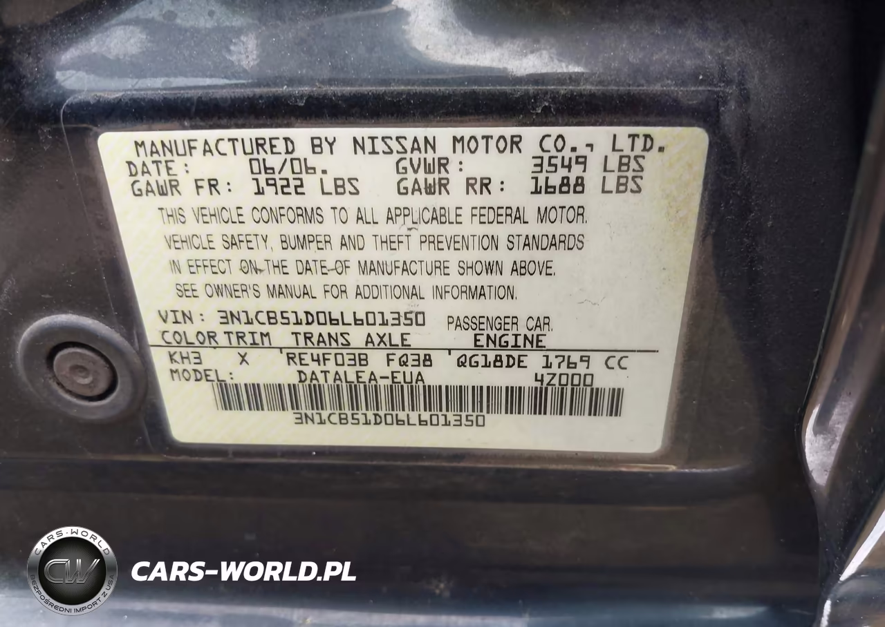 2006 Nissan Sentra 1.8S VIN:3N1CB51D06L601350 - 9