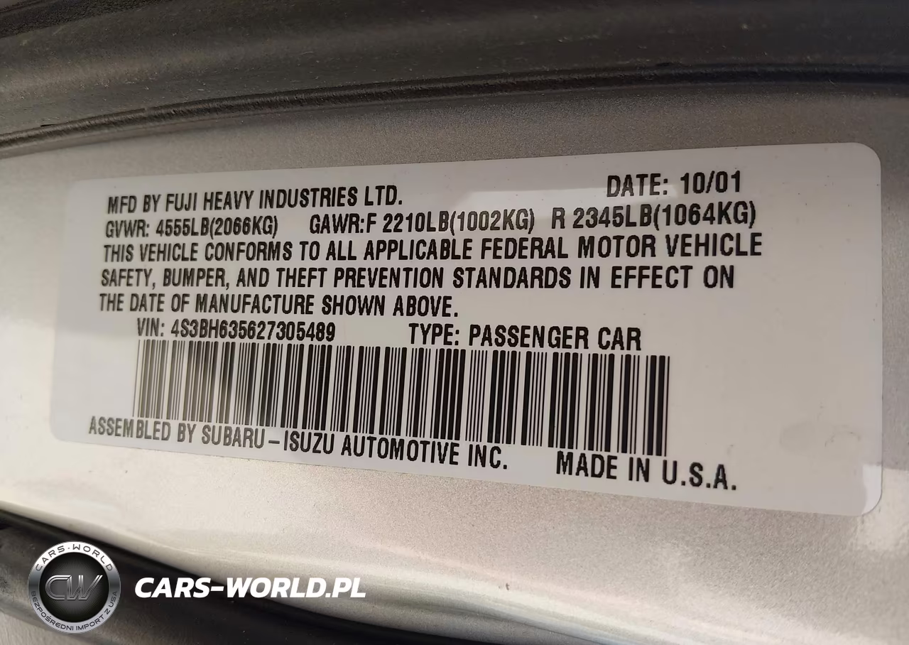 2002 Subaru Legacy L VIN:4S3BH635627305489 - 9