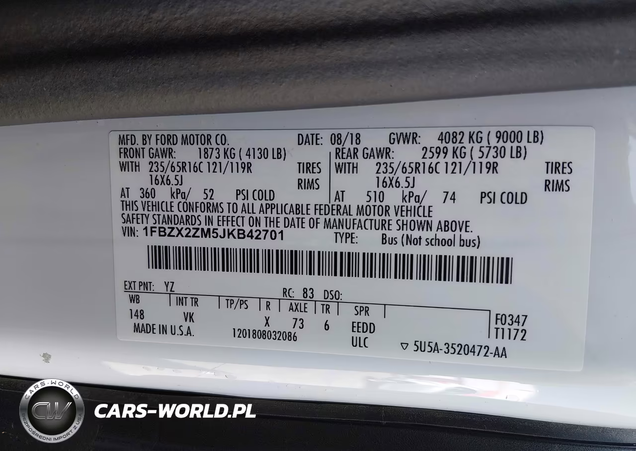 2018 Ford Transit-350 Xl-Xlt VIN:1FBZX2ZM5JKB42701 - 9