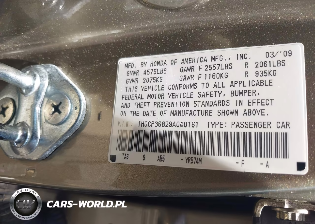2009 Honda Accord 3.5 Ex-L VIN:1HGCP36829A040161 - 9