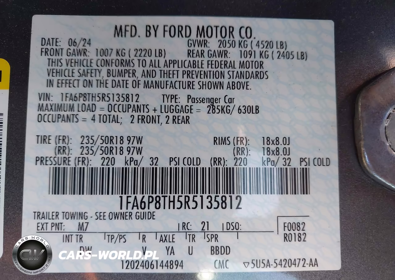2024 Ford Mustang Ecoboost Fastback VIN:1FA6P8TH5R5135812 - 9
