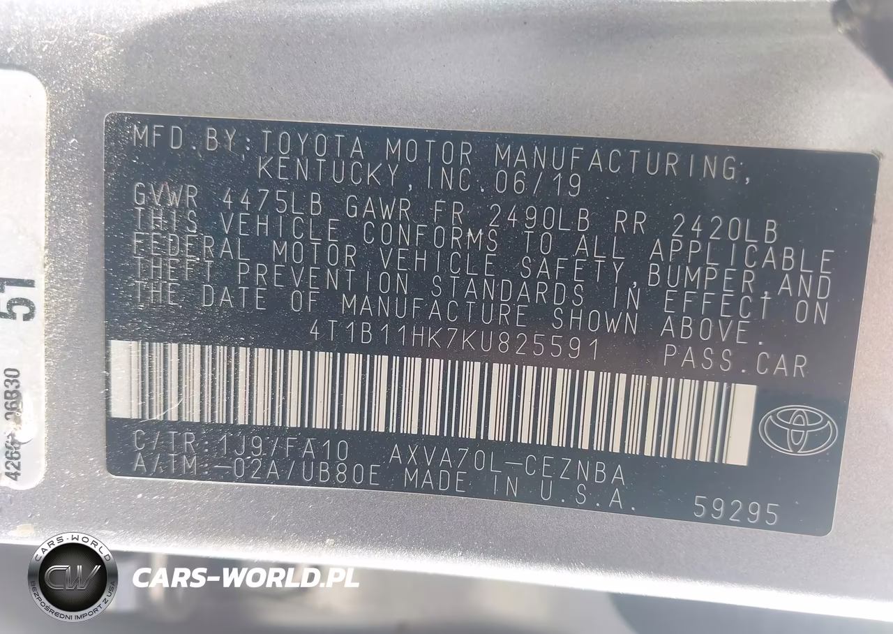 2019 Toyota Camry Le VIN:4T1B11HK7KU825591 - 9