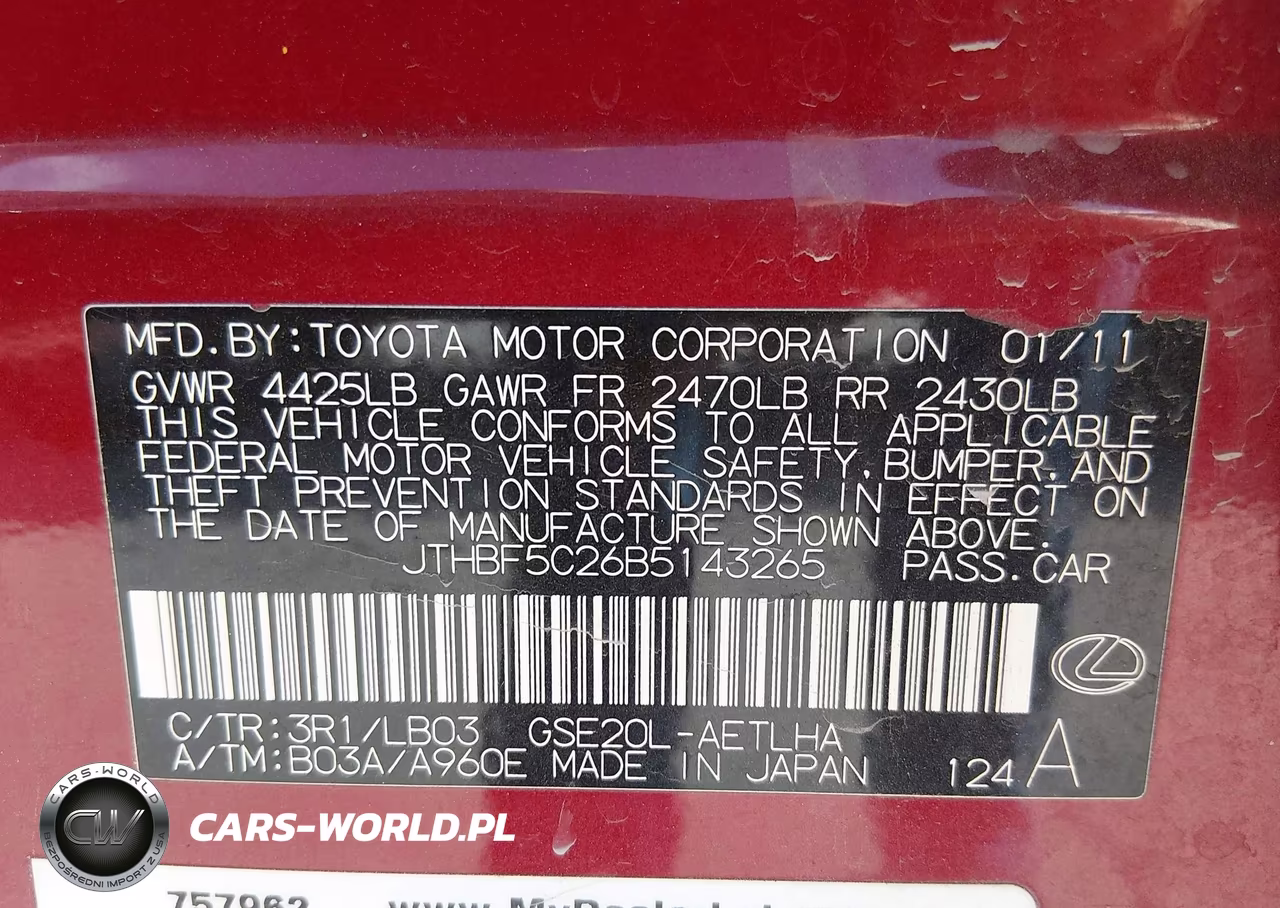 2011 Lexus Is 250 VIN:JTHBF5C26B5143265 - 9