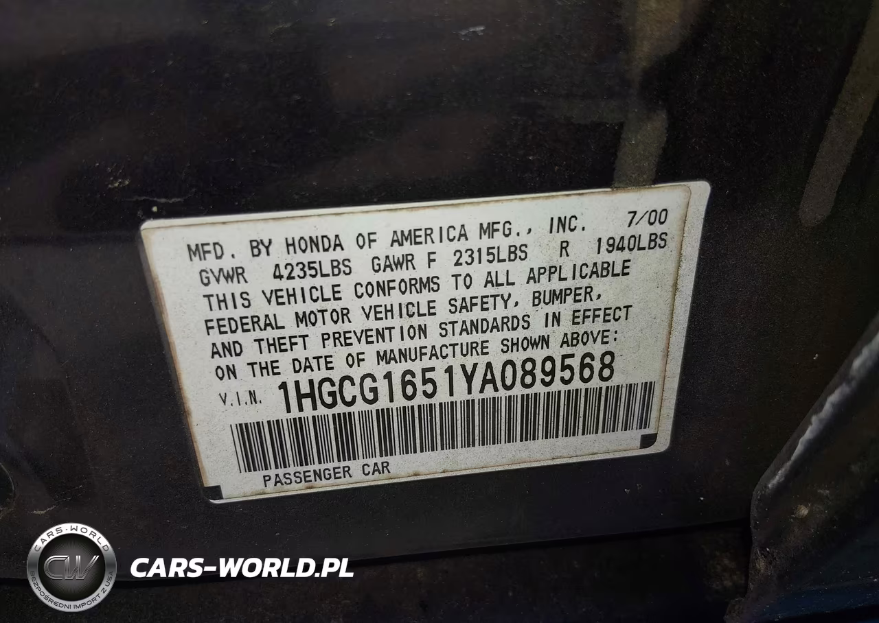 2000 Honda Accord 3.0 Ex VIN:1HGCG1651YA089568 - 9