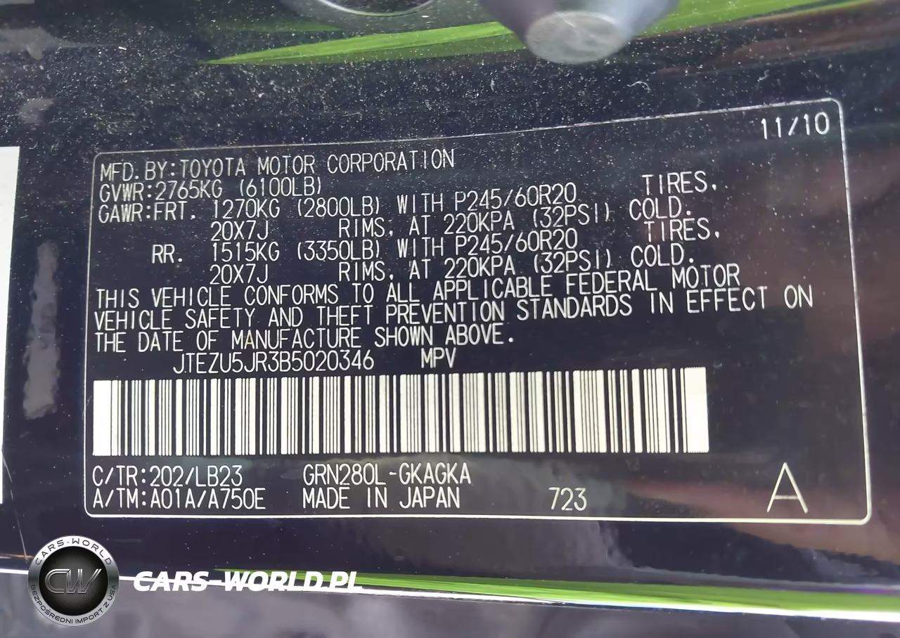 2011 Toyota 4Runner Limited V6 VIN:JTEZU5JR3B5020346 - 9