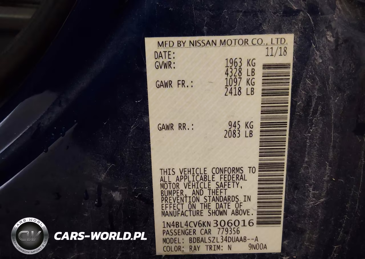 2019 Nissan Altima 2.5 Sr VIN:1N4BL4CV6KN306016 - 9