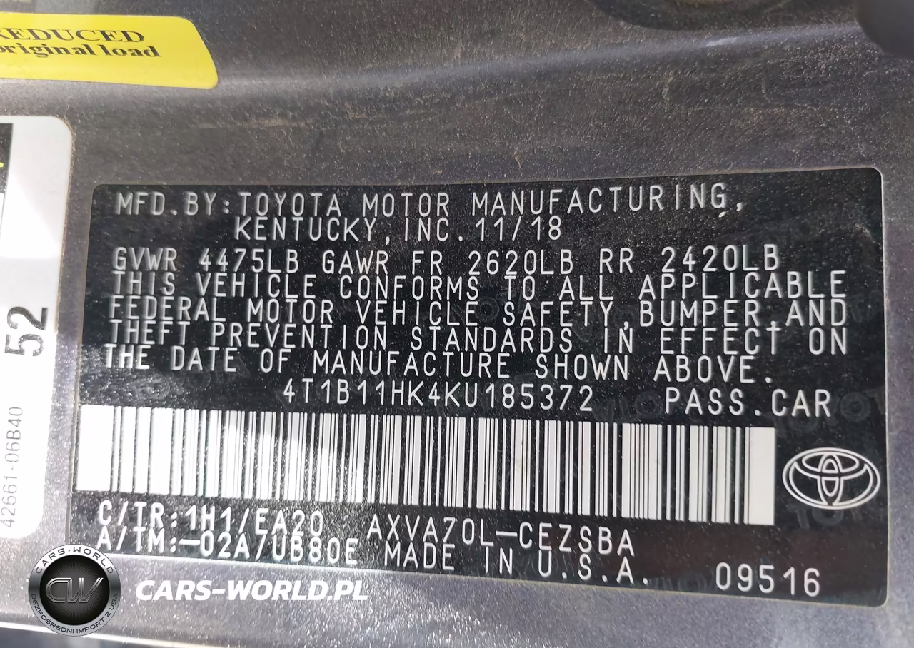 2019 Toyota Camry Se VIN:4T1B11HK4KU185372 - 9