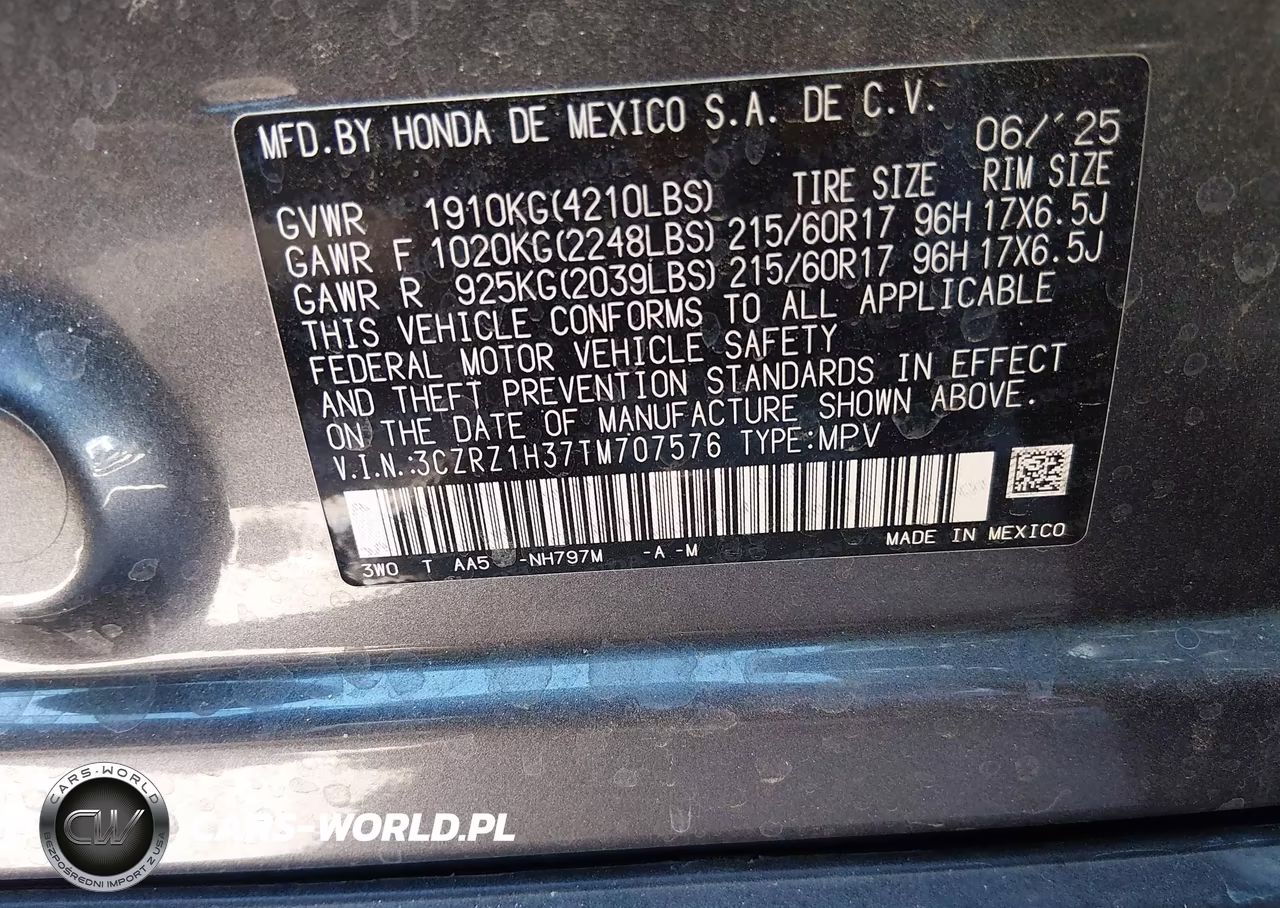 2026 Honda Hr-V 2Wd Lx VIN:3CZRZ1H37TM707576 - 9