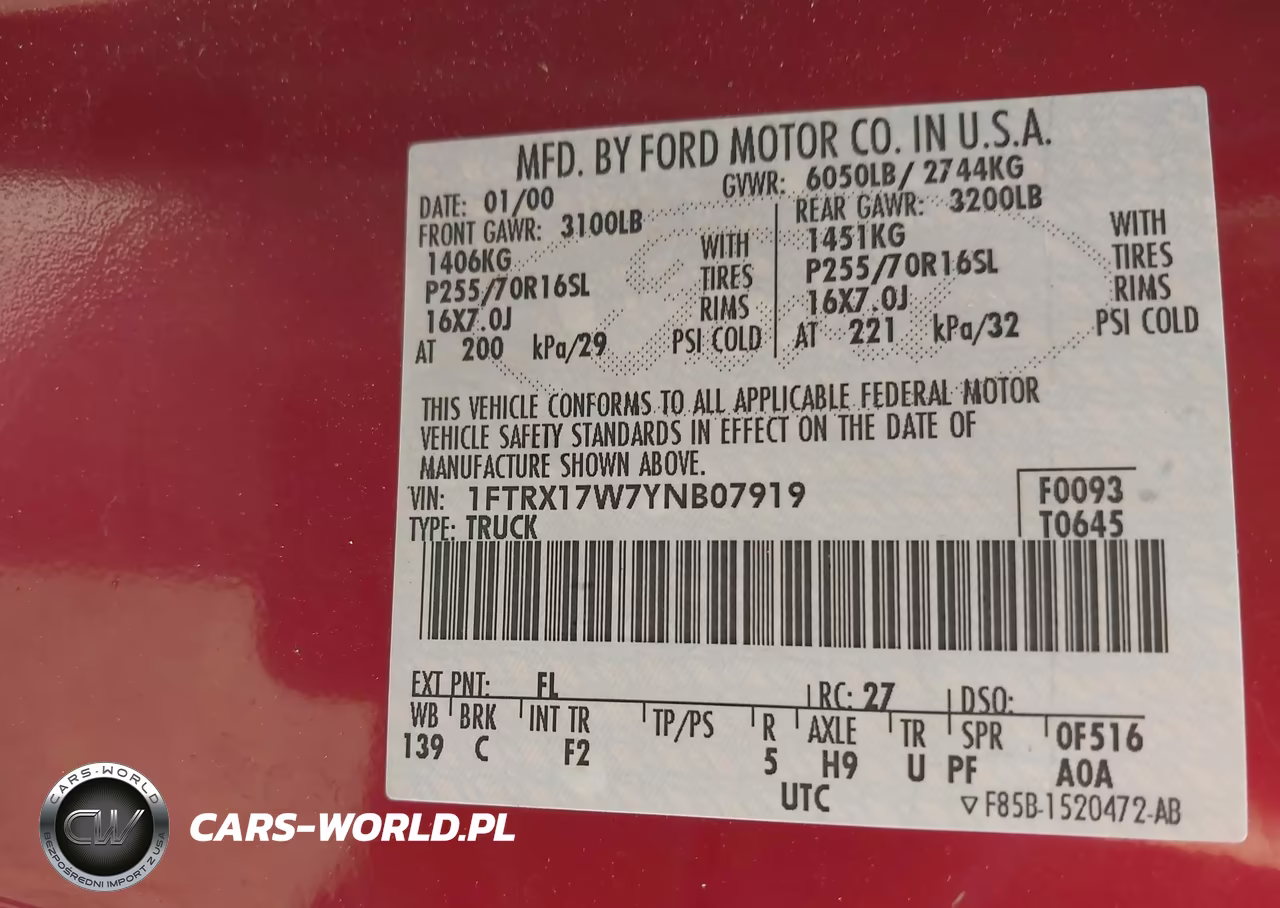 2000 Ford F-150 Lariat-Work Series-Xl-Xlt VIN:1FTRX17W7YNB07919 - 9