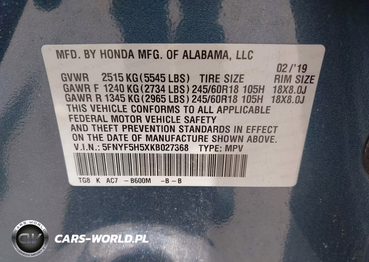 2019 Honda Pilot Ex-L VIN:5FNYF5H5XKB027368 - 9