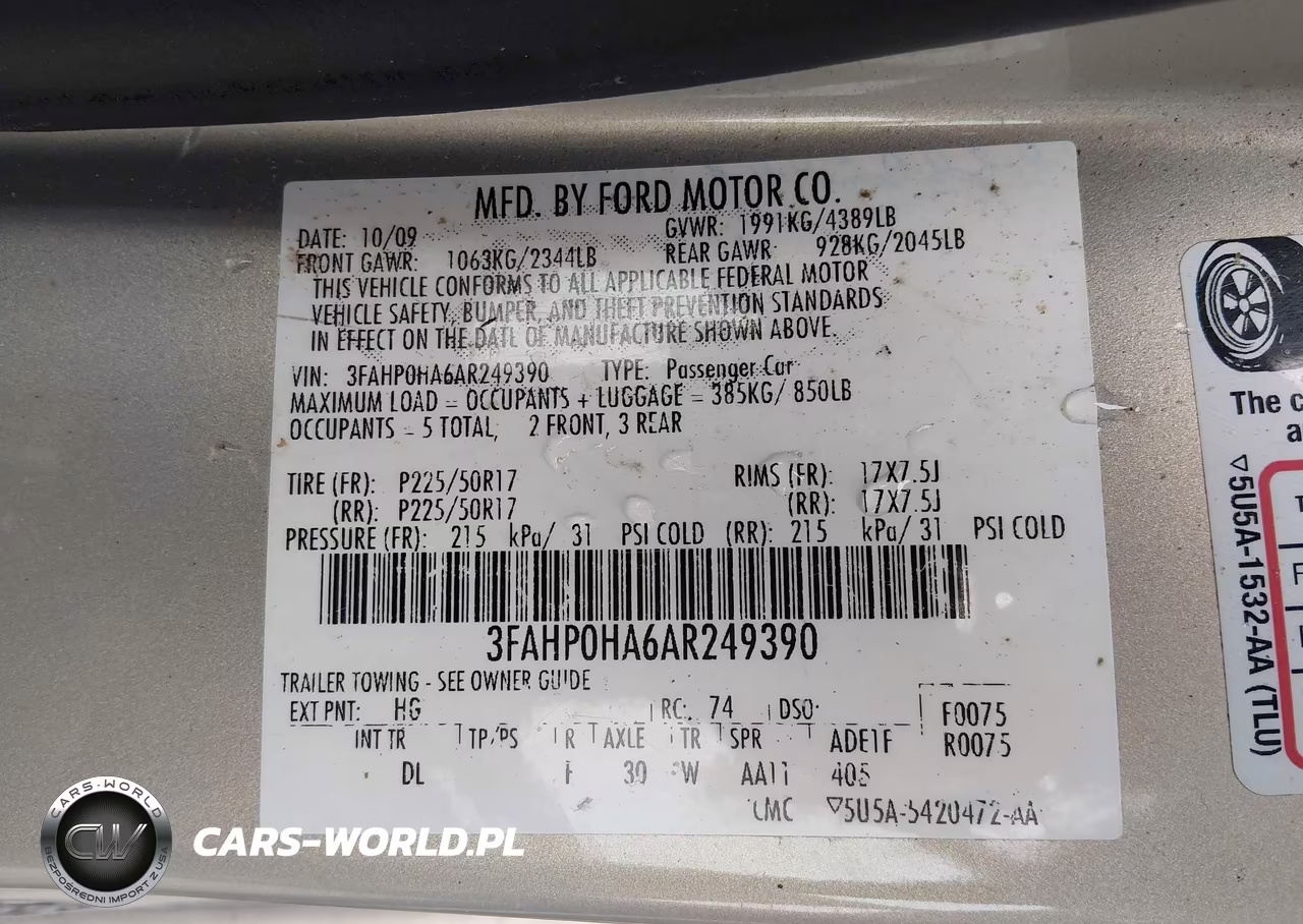 2010 Ford Fusion Se VIN:3FAHP0HA6AR249390 - 9