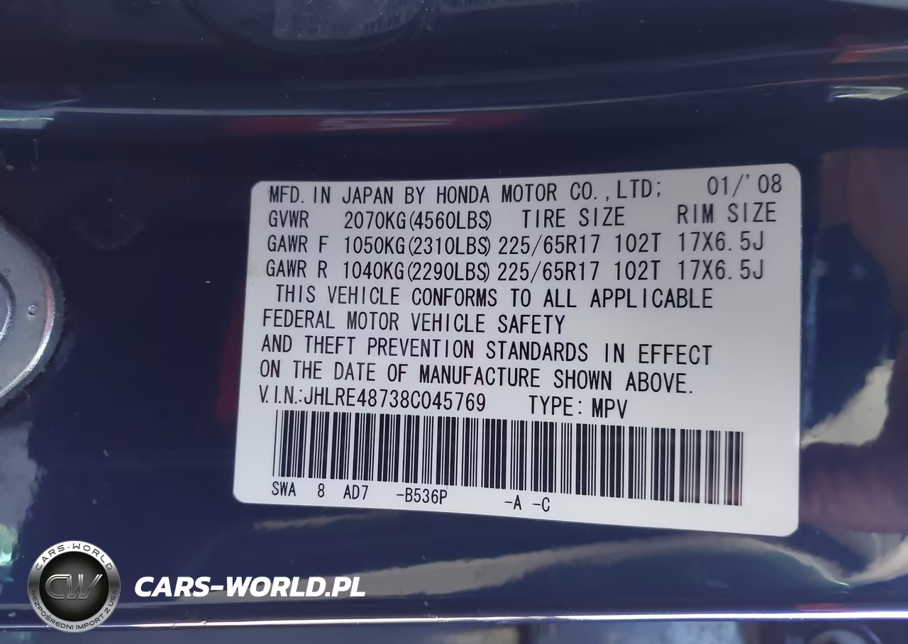 2008 Honda Cr-V Ex-L VIN:JHLRE48738C045769 - 9