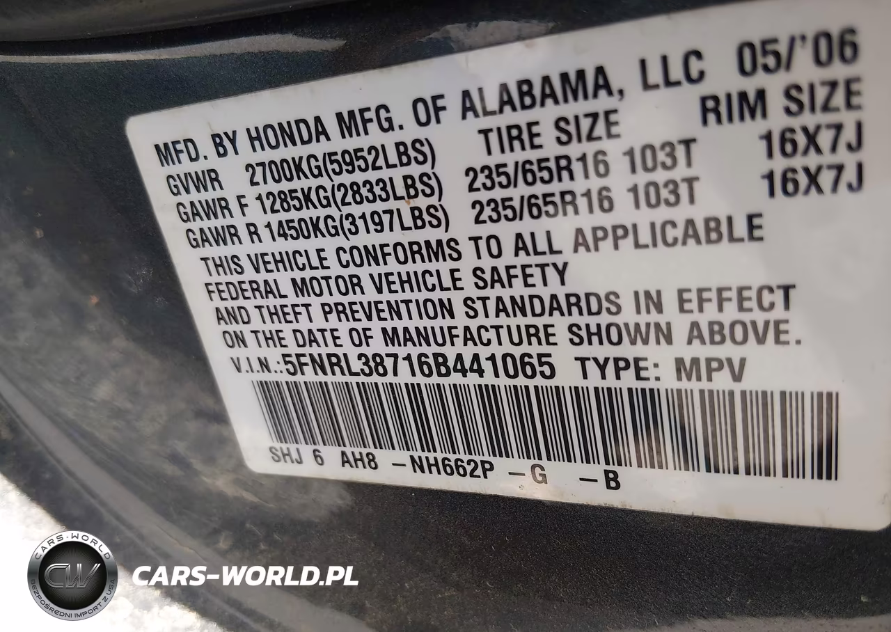 2006 Honda Odyssey Ex-L VIN:5FNRL38716B441065 - 9