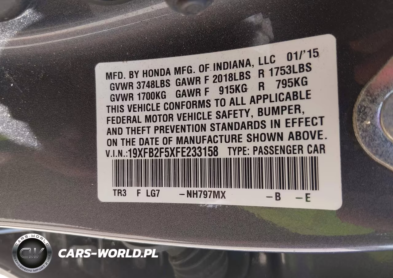 2015 Honda Civic Lx VIN:19XFB2F5XFE233158 - 9
