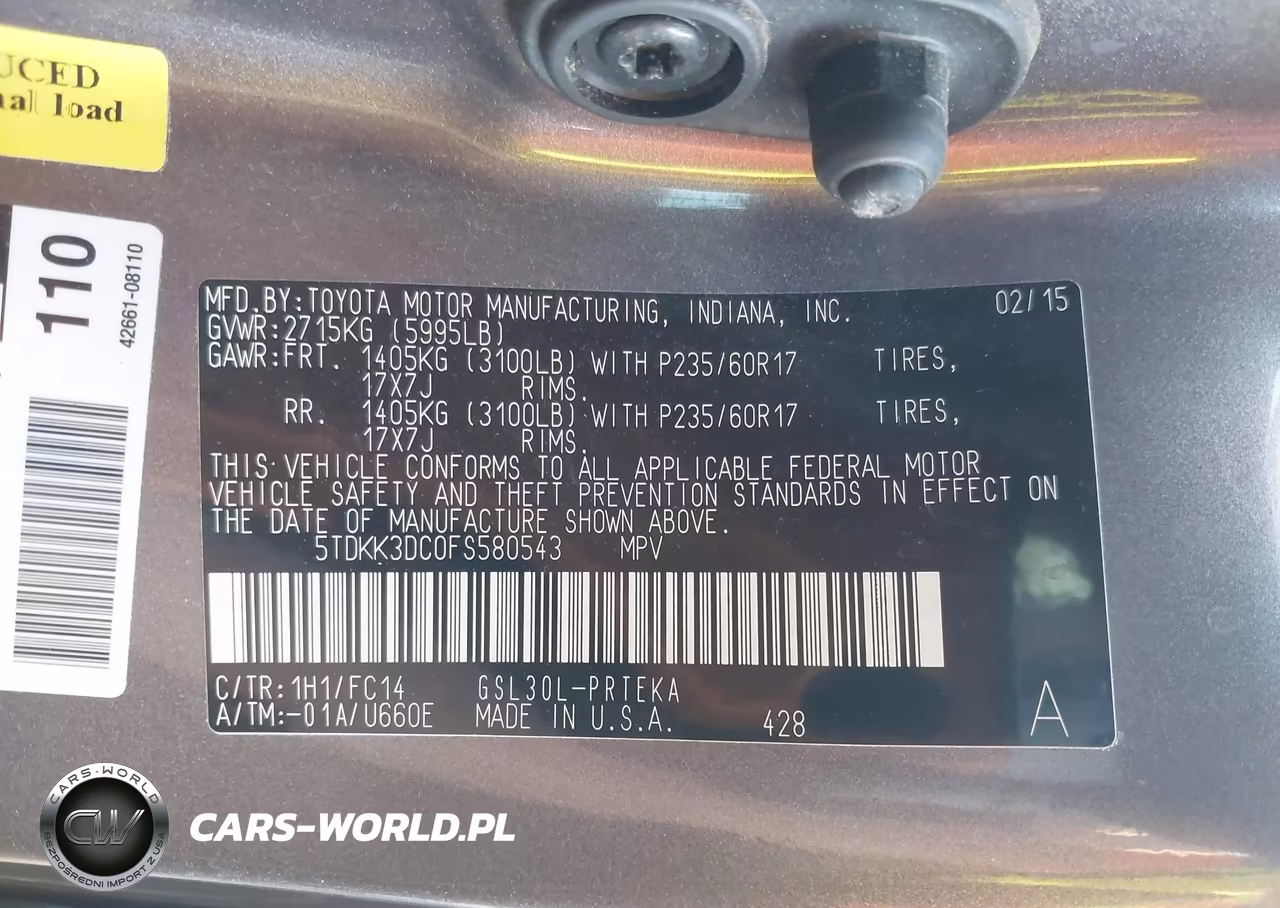 2015 Toyota Sienna Le 8 Passenger VIN:5TDKK3DC0FS580543 - 9