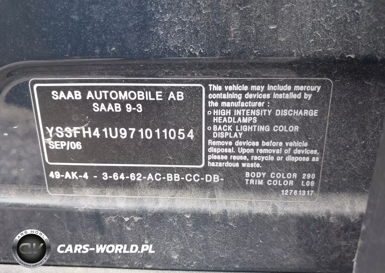 2007 Saab 9-3 Aero VIN:YS3FH41U971011054 - 9