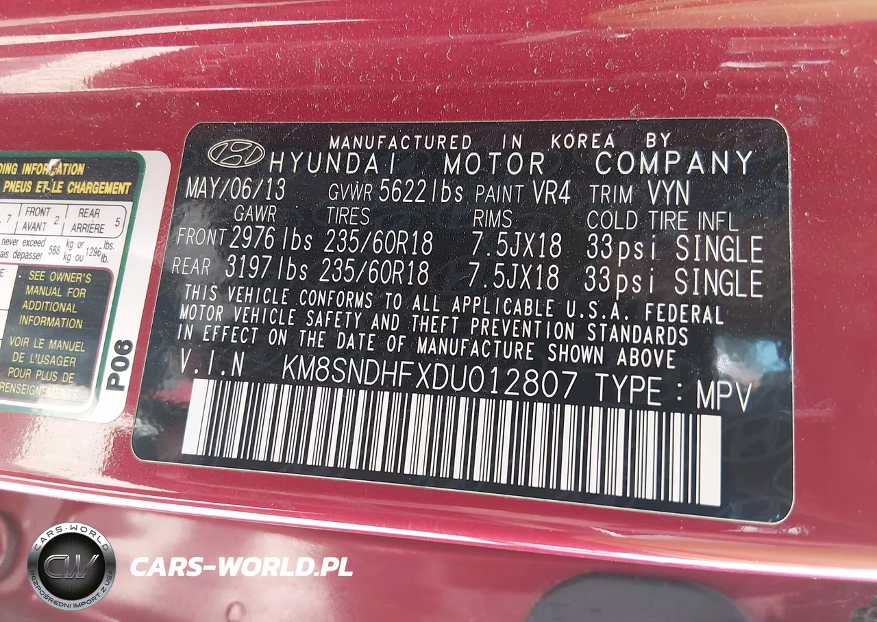 2013 Hyundai Santa Fe Gls VIN:KM8SNDHFXDU012807 - 9