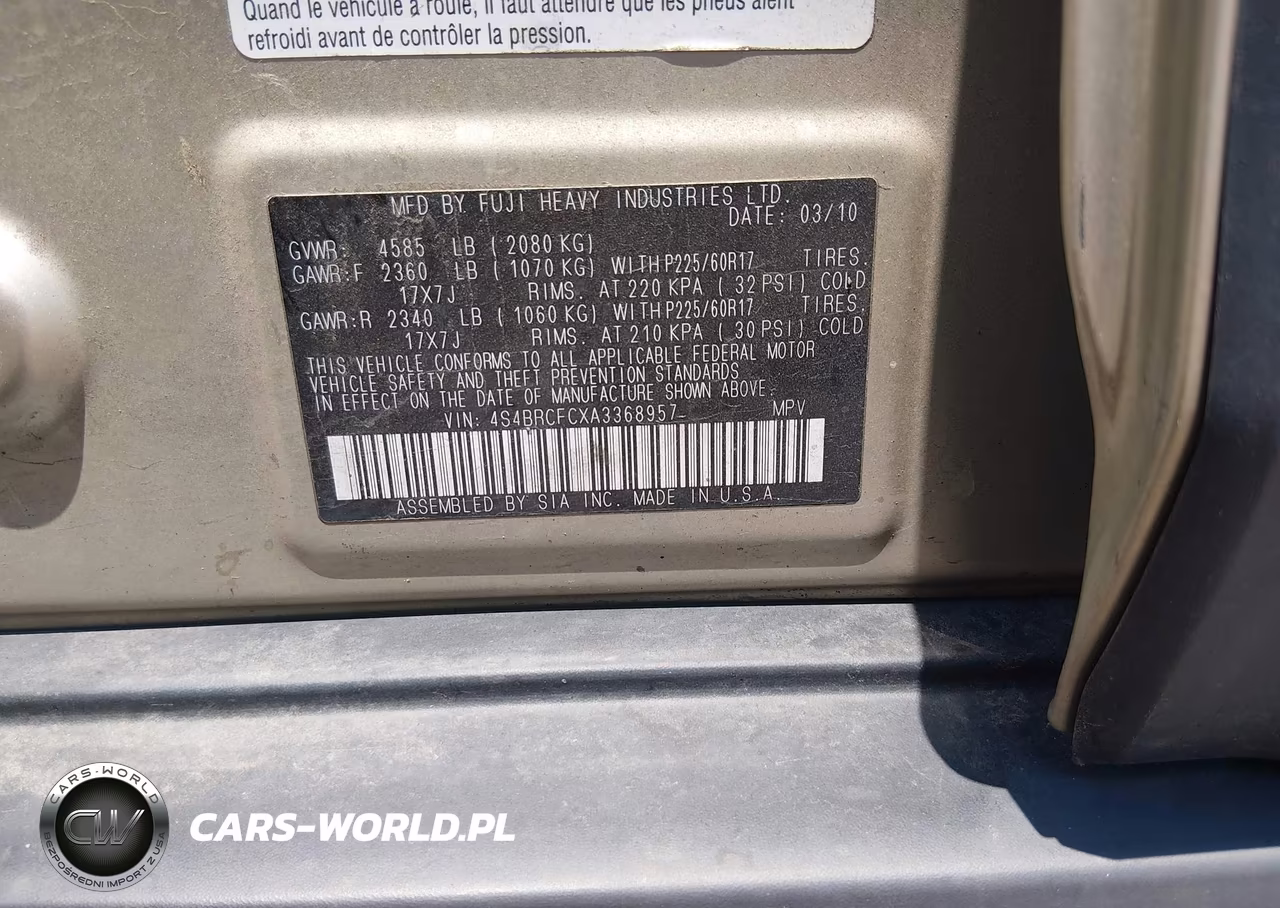 2010 Subaru Outback 2.5I Premium VIN:4S4BRCFCXA3368957 - 9