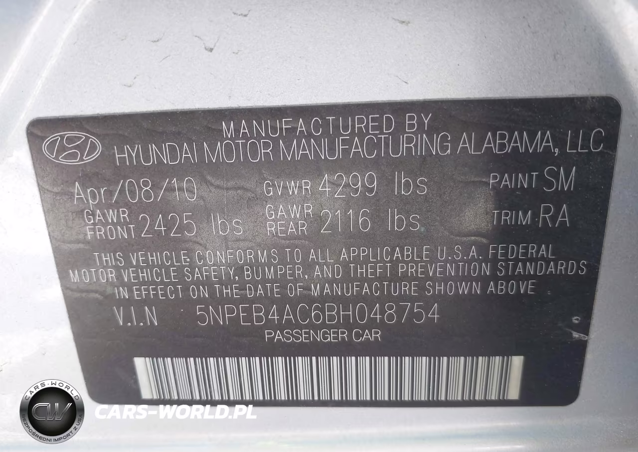 2011 Hyundai Sonata Gls VIN:5NPEB4AC6BH048754 - 9