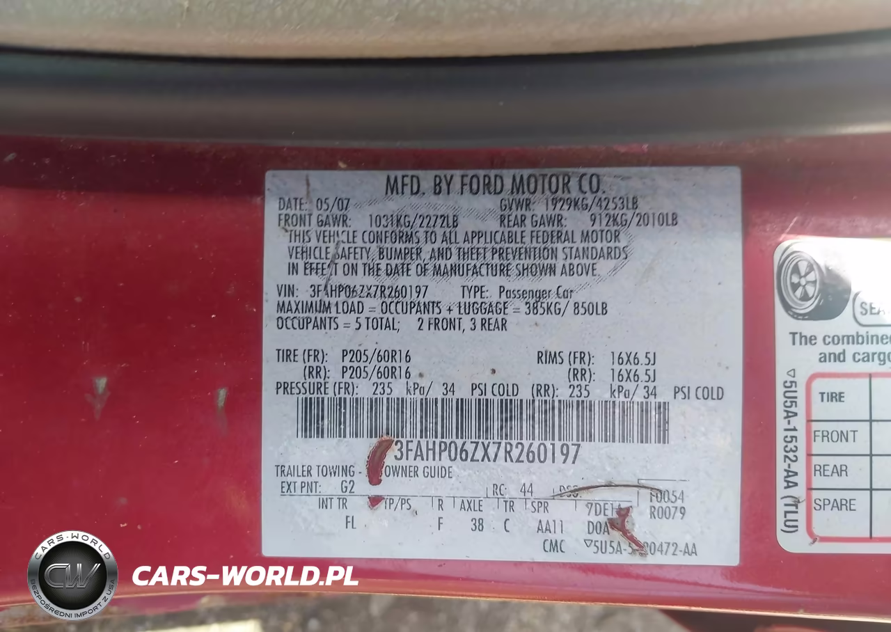 2007 Ford Fusion S VIN:3FAHP06ZX7R260197 - 8