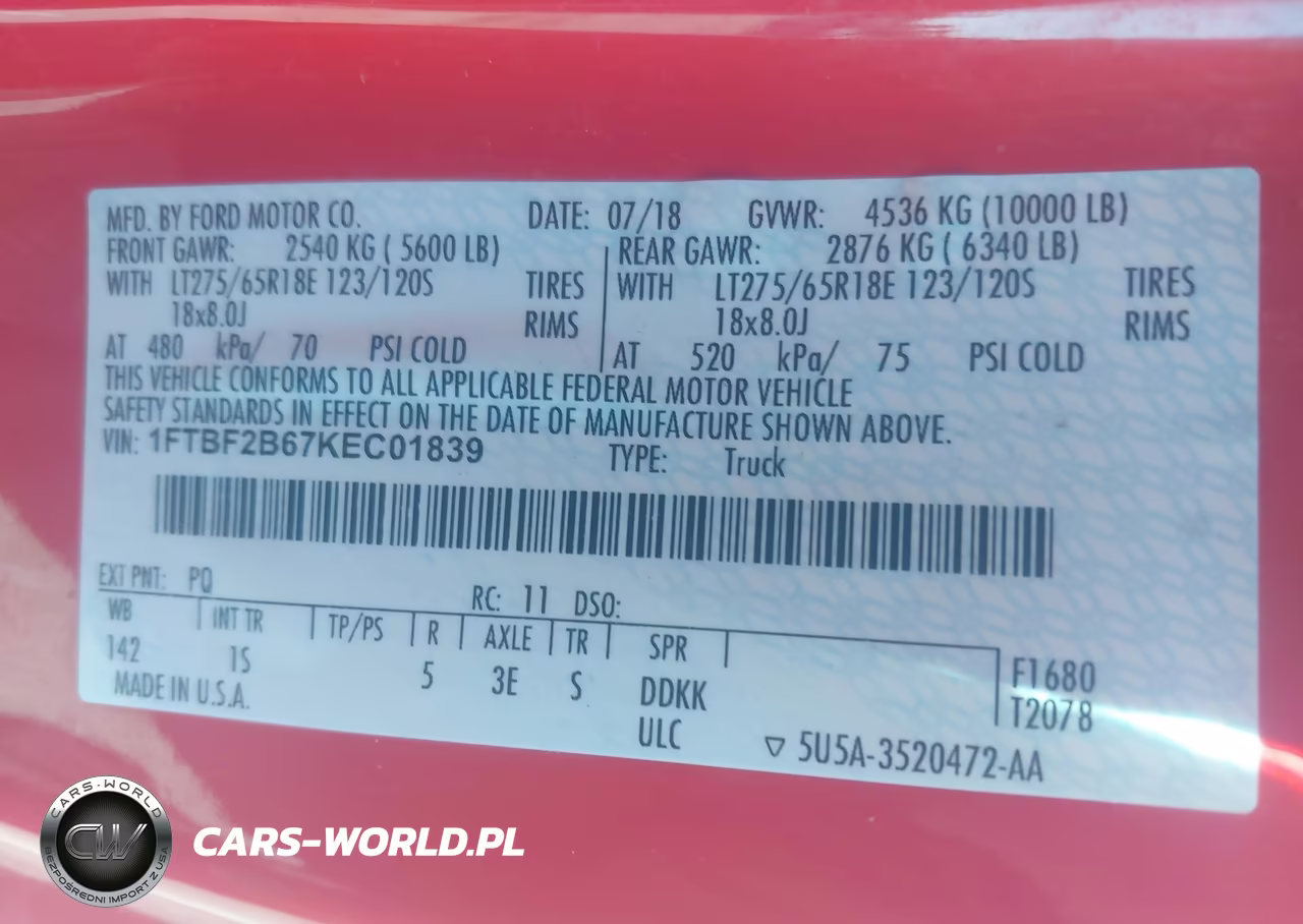 2019 Ford F-250 Xl VIN:1FTBF2B67KEC01839 - 9