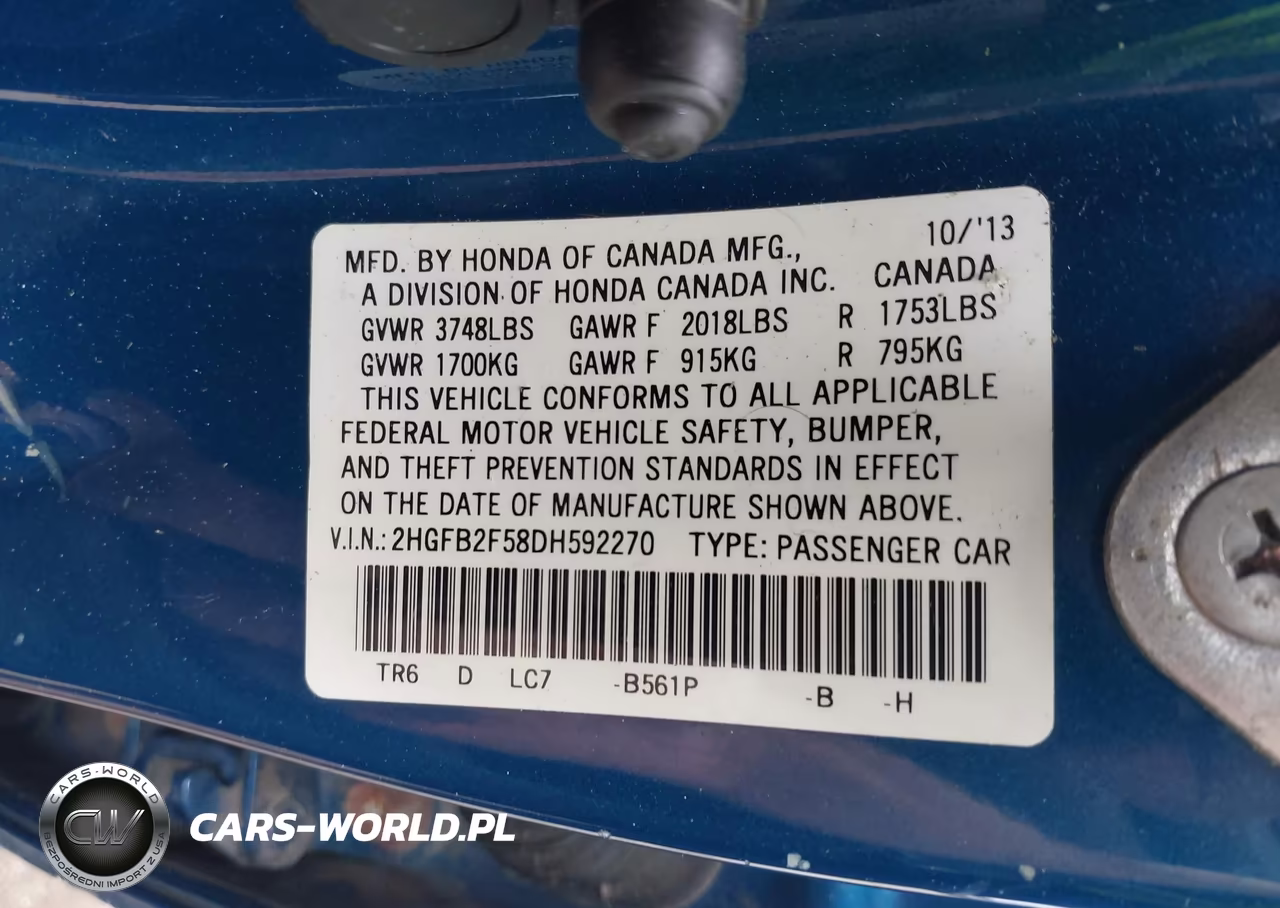 2013 Honda Civic Lx VIN:2HGFB2F58DH592270 - 9