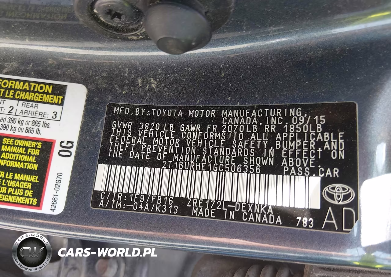 2016 Toyota Corolla Le VIN:2T1BURHE1GC506356 - 9