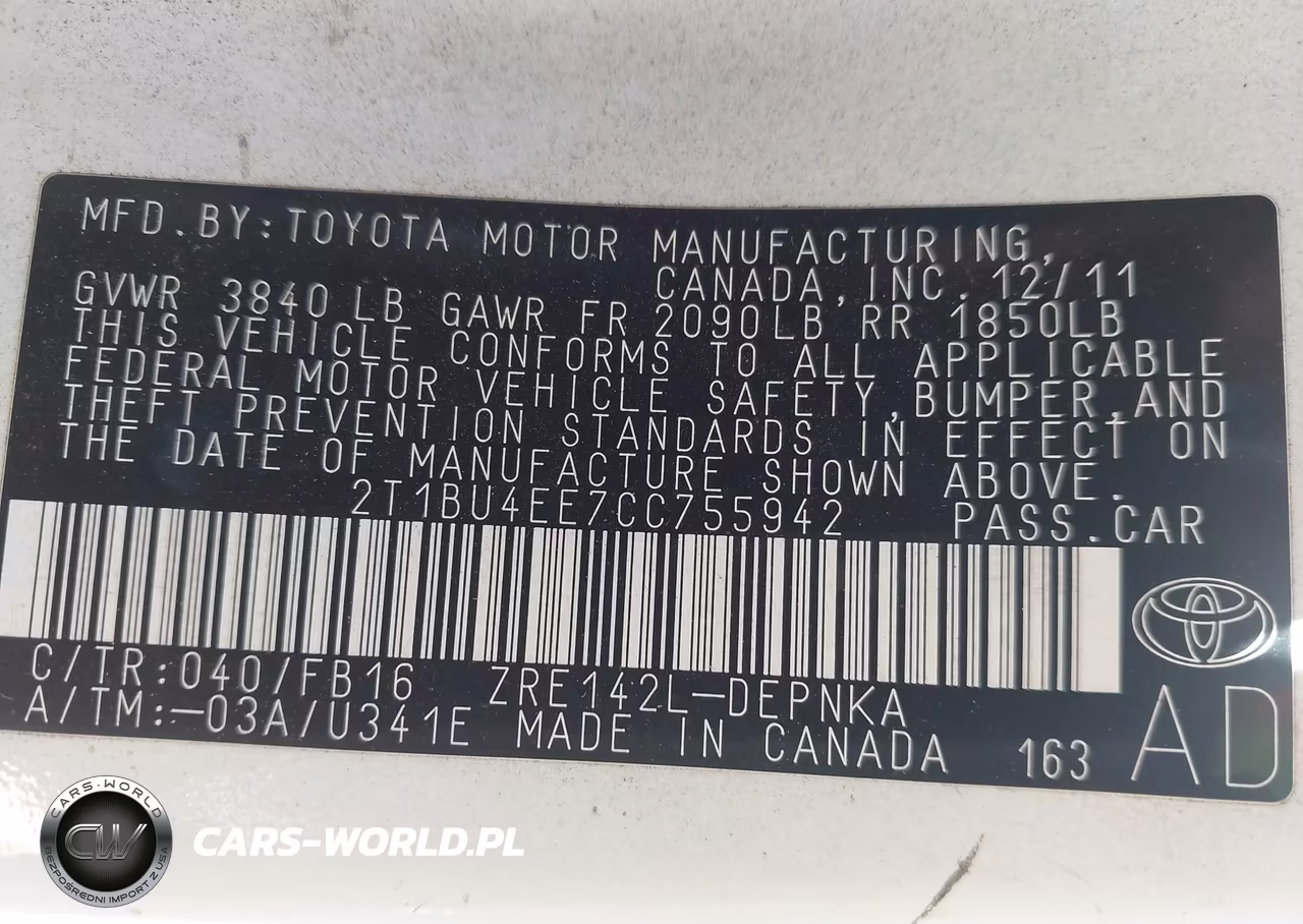 2012 Toyota Corolla Le VIN:2T1BU4EE7CC755942 - 9