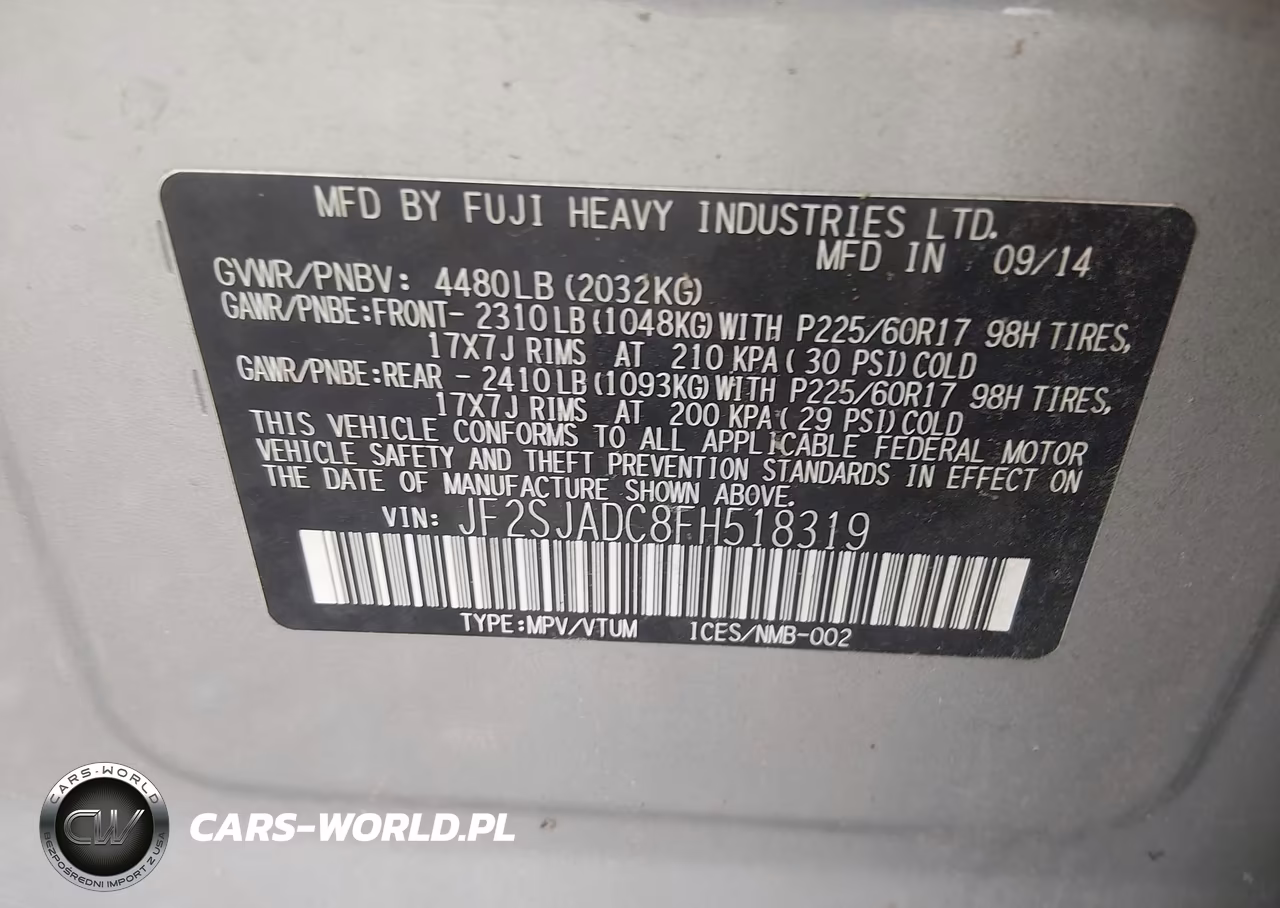 2015 Subaru Forester 2.5I Premium VIN:JF2SJADC8FH518319 - 9
