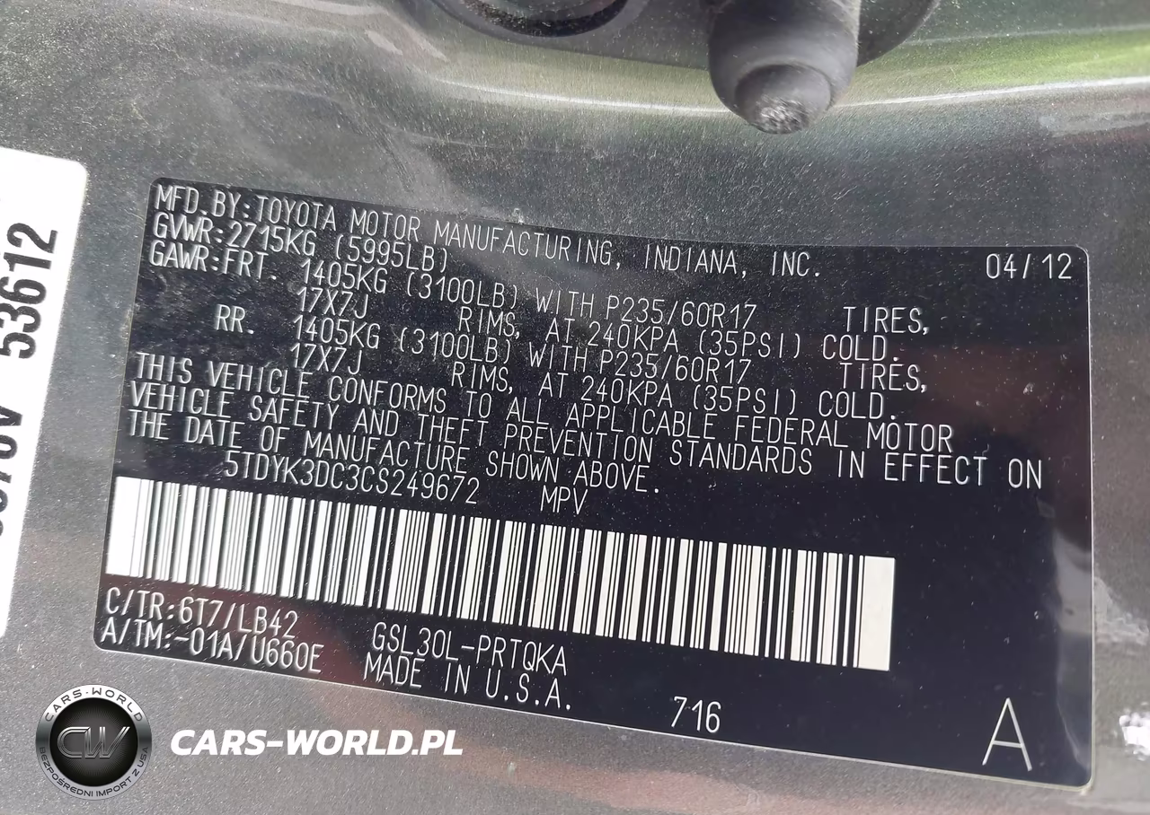 2012 Toyota Sienna Xle V6 8 Passenger VIN:5TDYK3DC3CS249672 - 9