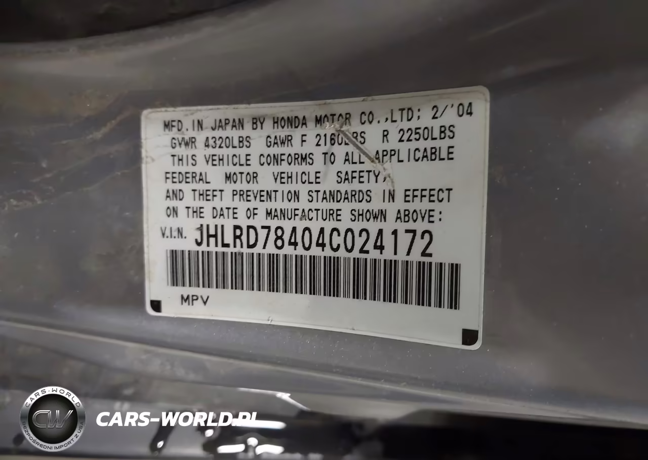 2004 Honda Cr-V Lx VIN:JHLRD78404C024172 - 9