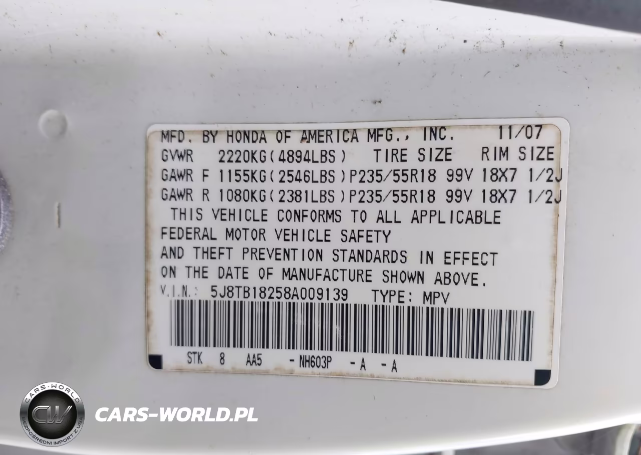2008 Acura Rdx VIN:5J8TB18258A009139 - 9