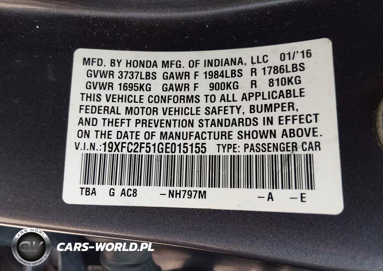 2016 Honda Civic Lx VIN:19XFC2F51GE015155 - 9