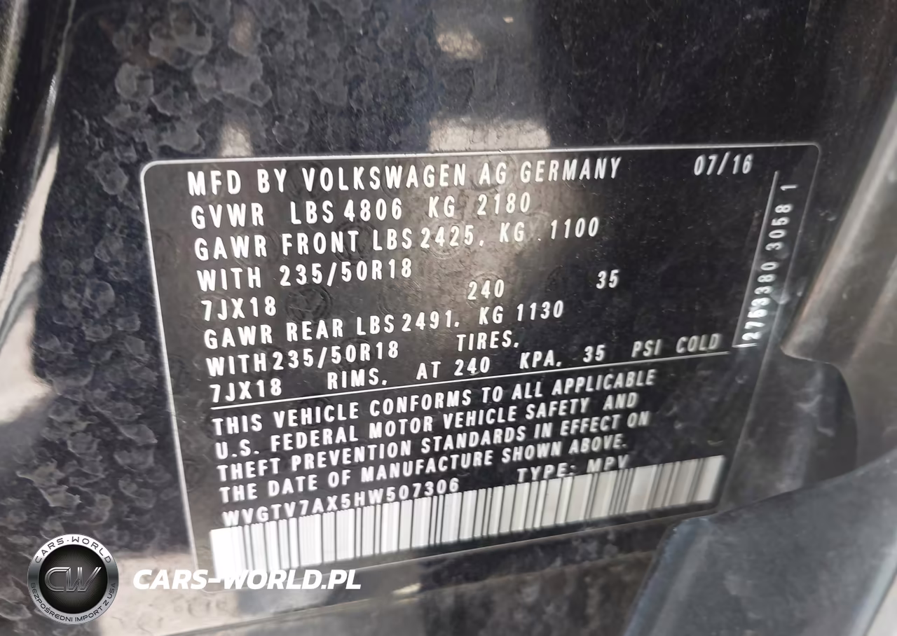 2017 Volkswagen Tiguan 2.0T Sport VIN:WVGTV7AX5HW507306 - 9