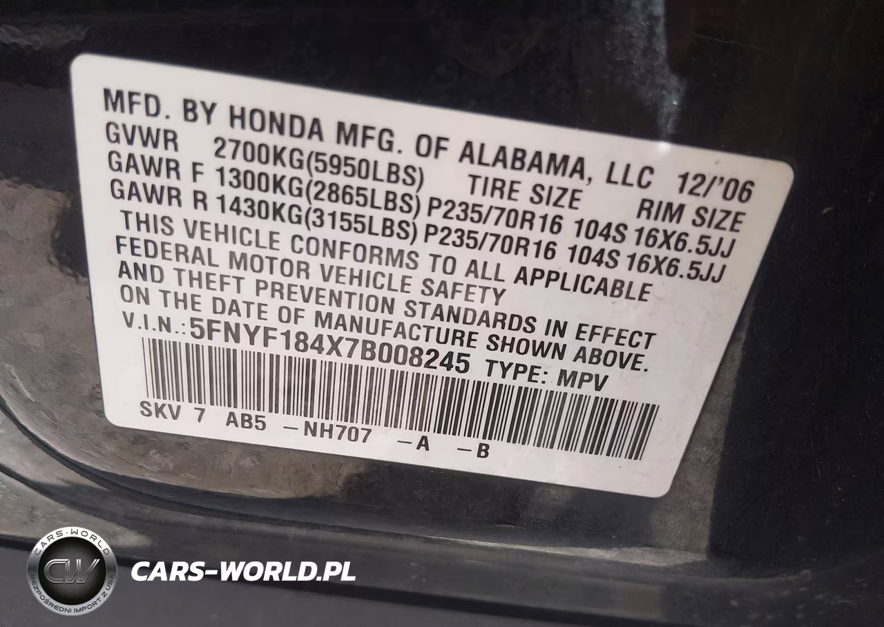 2007 Honda Pilot Ex VIN:5FNYF184X7B008245 - 9