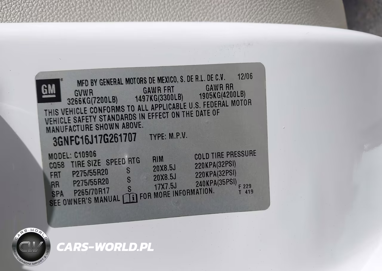 2007 Chevrolet Suburban Lt VIN:3GNFC16J17G261707 - 9