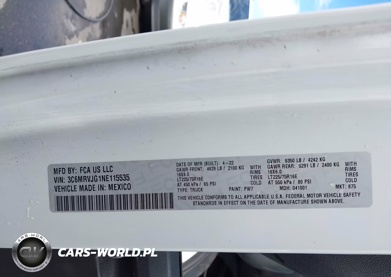2022 Ram Promaster 3500 Cargo Van High Roof 159 Wb Ext VIN:3C6MRVJG1NE115535 - 9