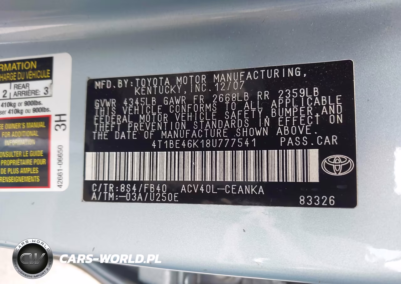 2008 Toyota Camry Le VIN:4T1BE46K18U777541 - 9