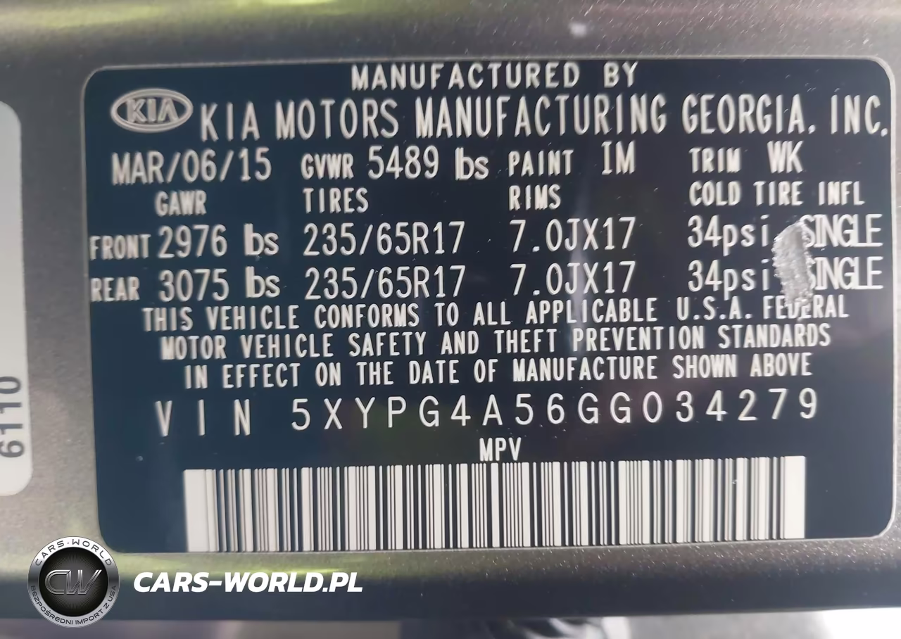 2016 Kia Sorento 3.3L Lx VIN:5XYPG4A56GG034279 - 9