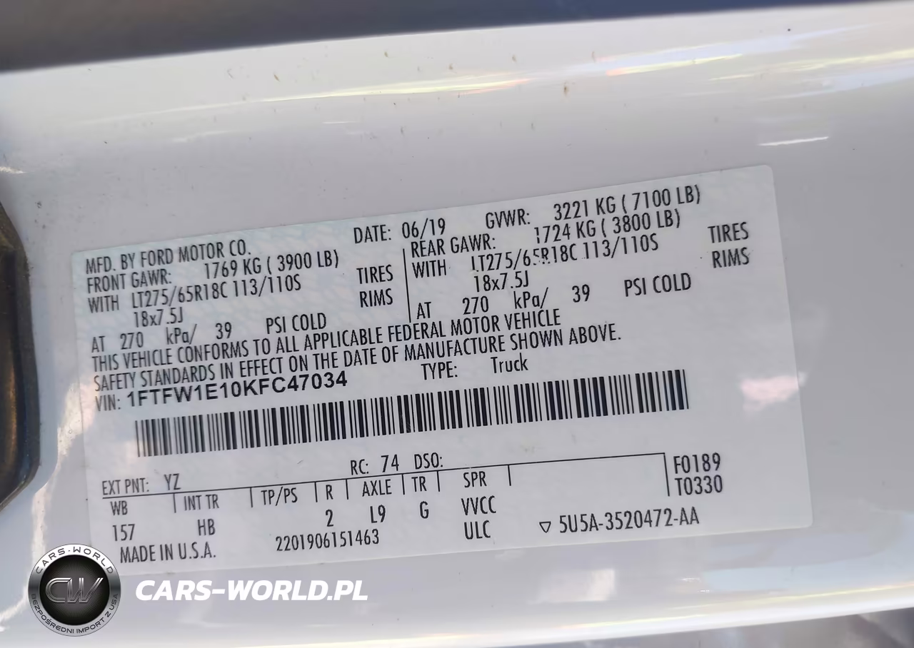2019 Ford F-150 Lariat VIN:1FTFW1E10KFC47034 - 9
