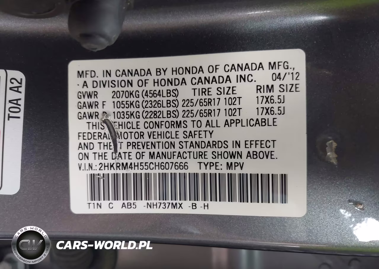 2012 Honda Cr-V Ex VIN:2HKRM4H55CH607666 - 9