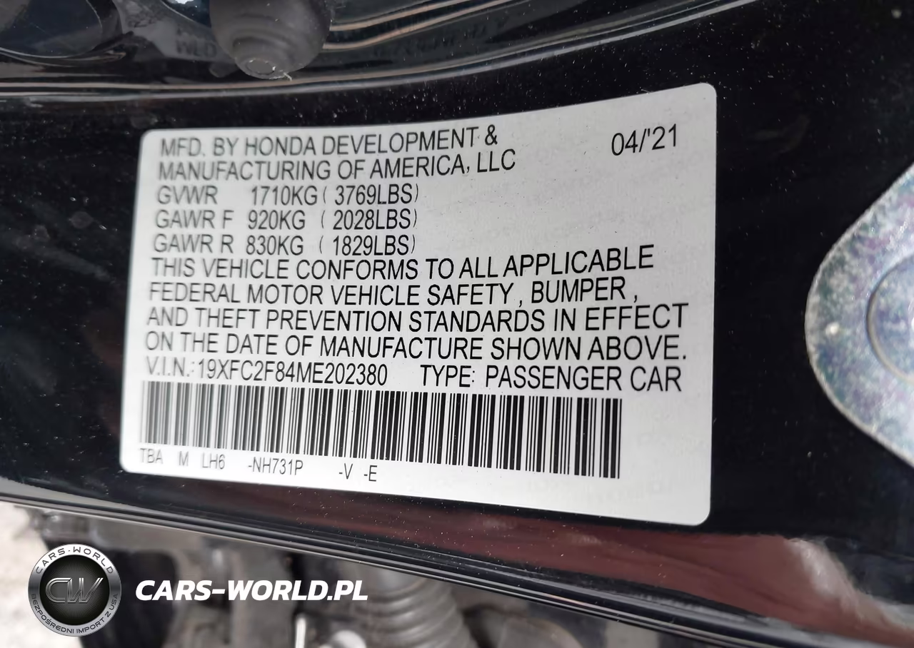 2021 Honda Civic Sport VIN:19XFC2F84ME202380 - 9
