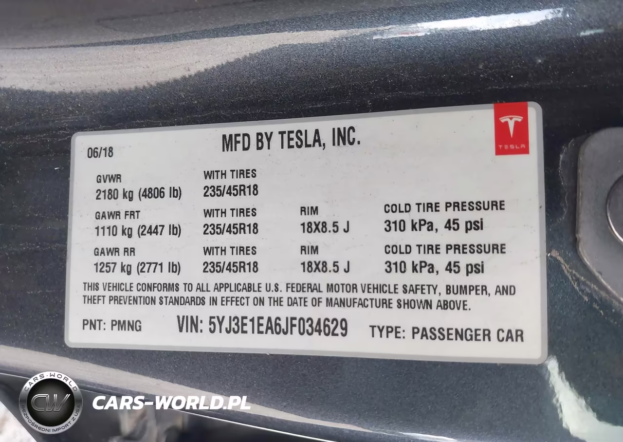 2018 Tesla Model 3 VIN:5YJ3E1EA6JF034629 - 9
