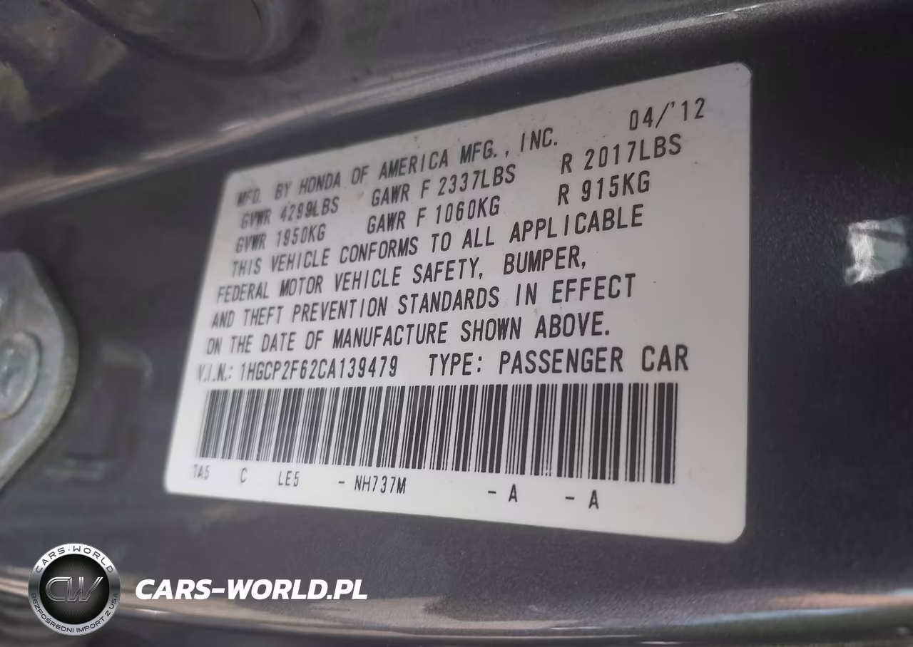 2012 Honda Accord 2.4 Se VIN:1HGCP2F62CA139479 - 9