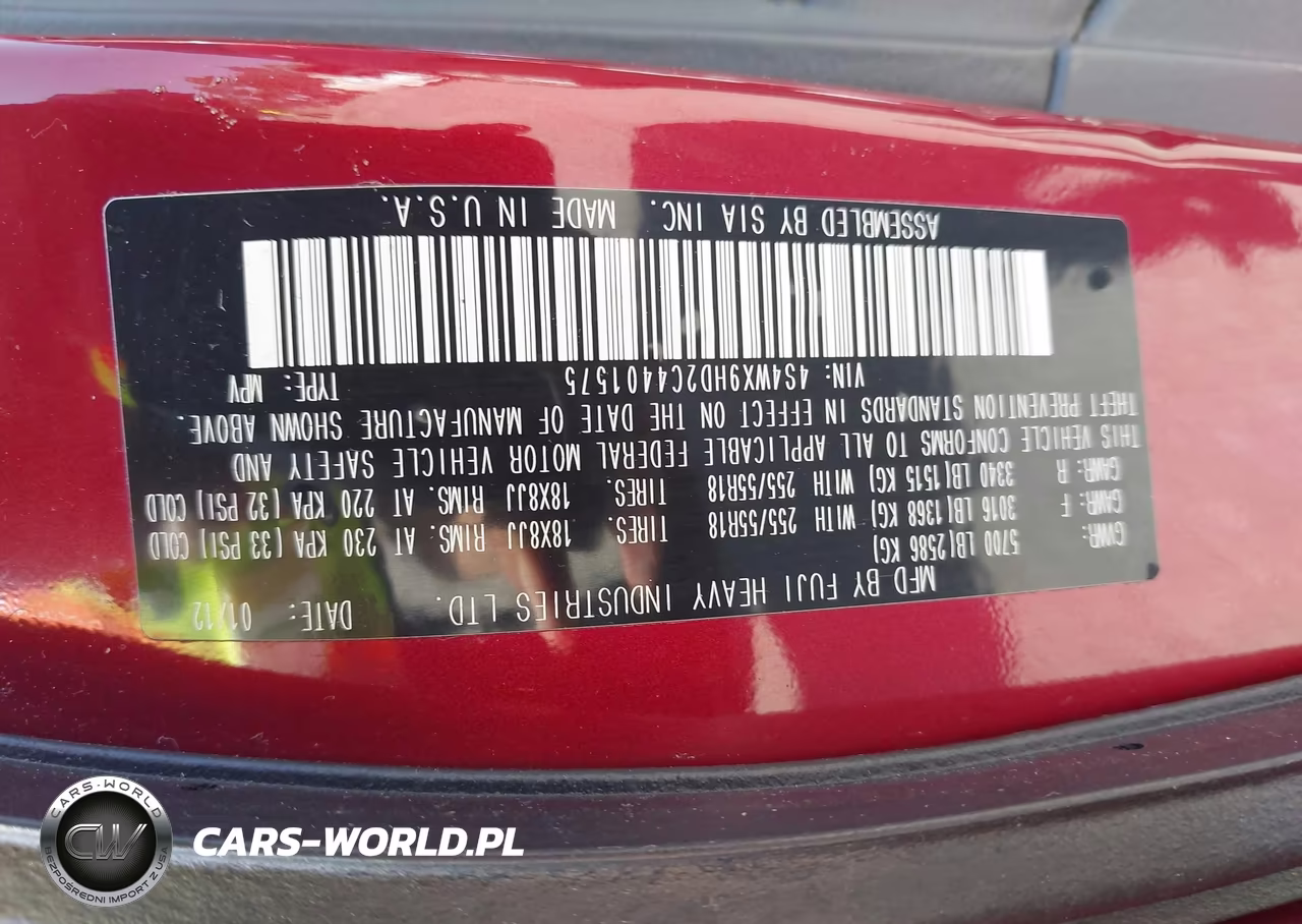 2012 Subaru Tribeca 3.6R Limited VIN:4S4WX9HD2C4401575 - 9