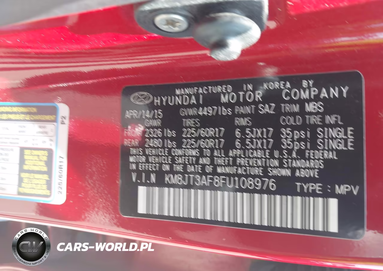 2015 Hyundai Tucson Gls VIN:KM8JT3AF8FU108976 - 9