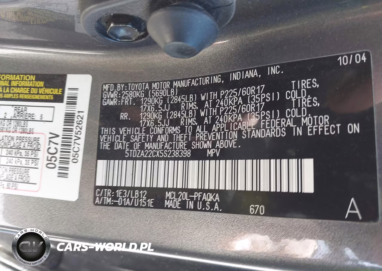 2005 Toyota Sienna Xle VIN:5TDZA22CX5S238398 - 9