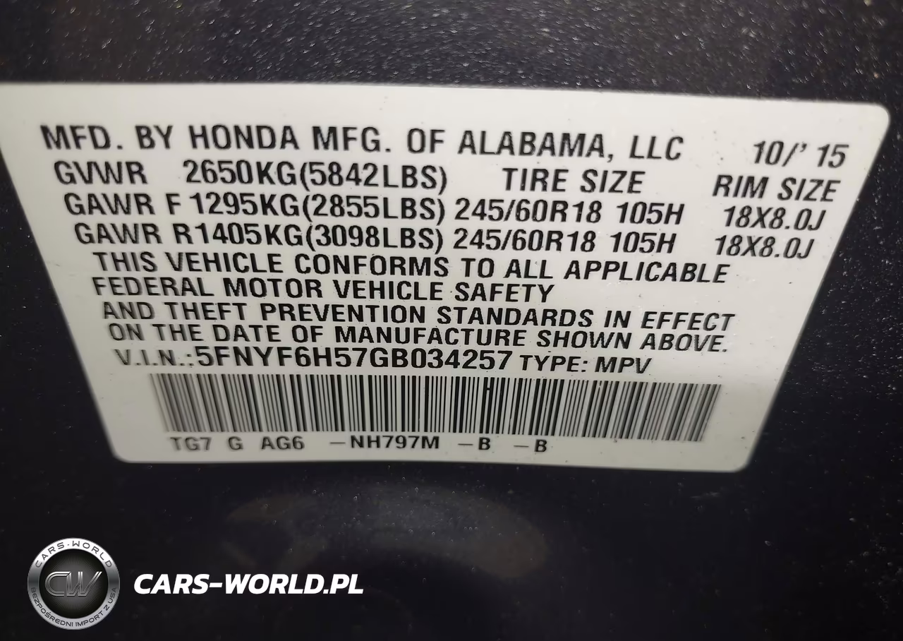 2016 Honda Pilot Ex-L VIN:5FNYF6H57GB034257 - 9